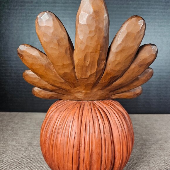 Blossom Bucket Folk Art Brown Turkey Sitting On A Pumpkin Happy Thanksgiving - Picture 4 of 10